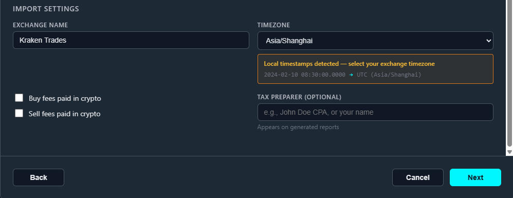 Step 2: Import Settings