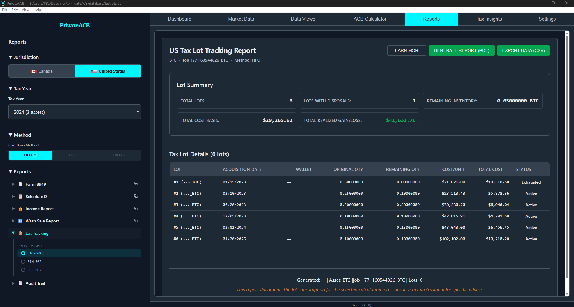 Lot Tracking Report